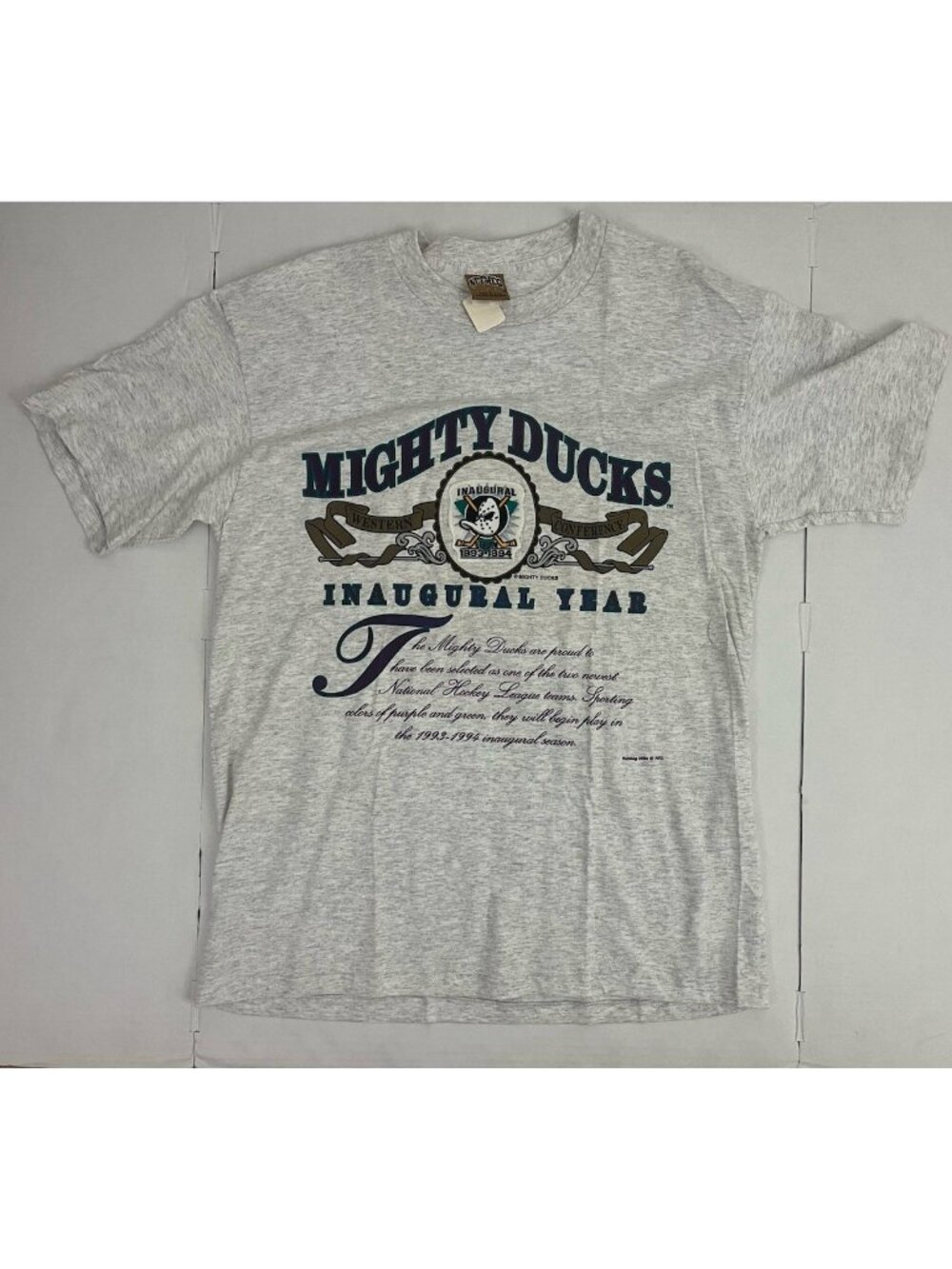 Vintage Mighty Ducks Inaugural Season 1993-1994 T-shirt Sz L Nutmeg Mills